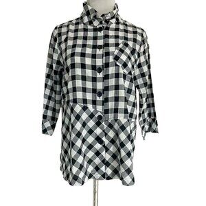 Terra SJ Apparel Small Top Blouse Button Down Plaid Checked Boxy Lagenlook